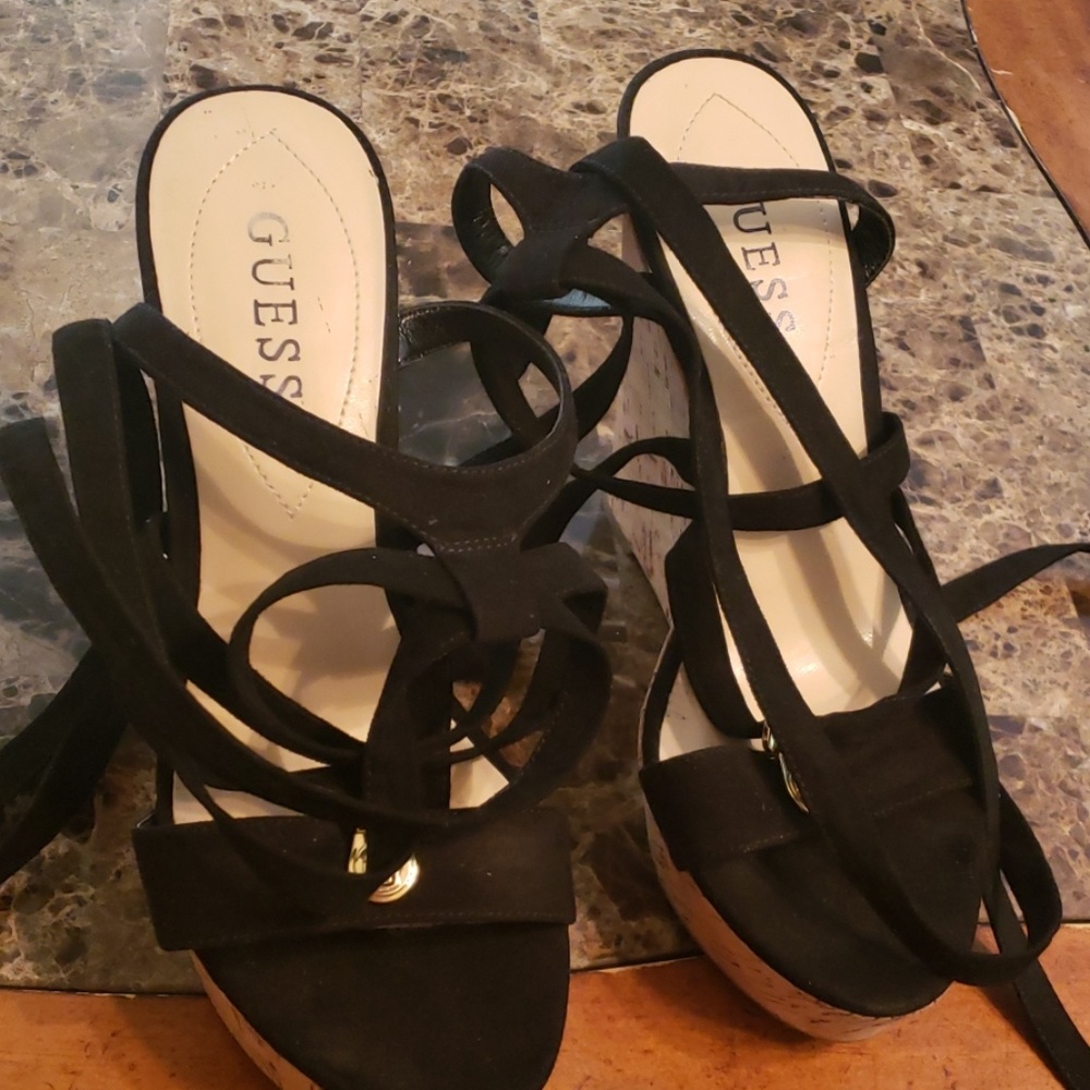 Guess wedge cork heels with with fabric laces.